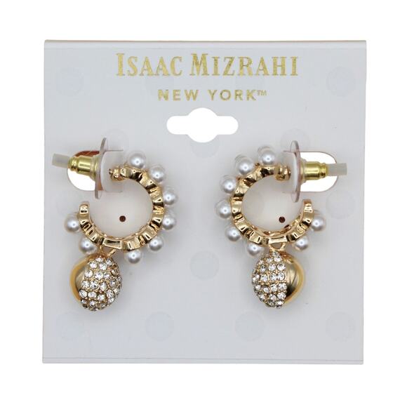 Isaac Mizrahi New York Pearl Hoop and Stone Earrings MSRP $35 #MZ685357 - Picture 2 of 3